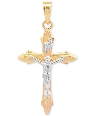 Macy's - Two Tone Crucifix Charm Pendant in 14k Yellow and White Gold