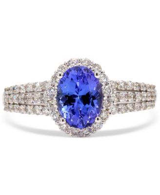 Macy's - Tanzanite (1-1/4 ct. t.w.) & Diamond (1/2 ct. t.w.) Halo Multirow Ring in 10k White Gold