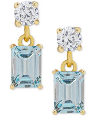 Macy's - Blue Topaz (1-1/2 ct. t.w.) & Lab-Grown White Sapphire (5/8 ct. t.w.) Drop Earrings in Gold-Plated Sterling Silver