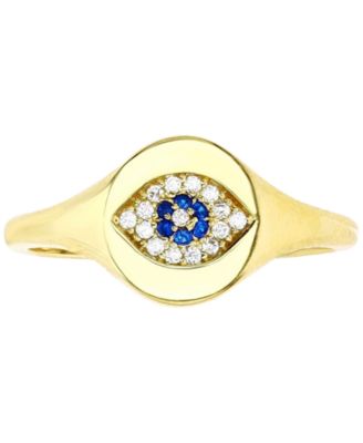 Macy's - Cubic Zirconia Evil Eye Signet Ring in 14k Gold-Plated Sterling Silver