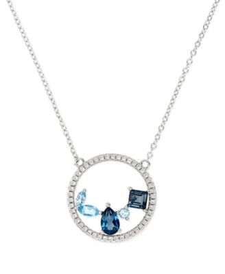 Macy's - Blue Topaz (1-1/4 ct. t.w.) & Lab-Grown White Sapphire (1/4 ct. t.w.) Cluster Circle 18" Pendant Necklace in Sterling Silver