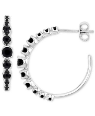 Macy's - Black Spinel Graduated Small Hoop Earrings (1-3/8 ct. t.w.) in Sterling Silver, 0.79"
