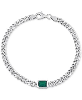 Macy's - Lab-Grown Emerald Curb Link Bracelet (7/8 ct. t.w.) in Sterling Silver
