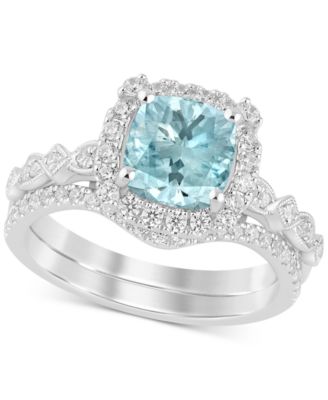 Macy's - Aquamarine (1-1/4 ct. t.w.) & Diamond (1/2 ct. t.w.) Bridal Set in 14k White Gold