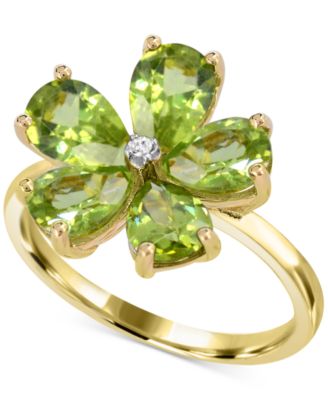 Macy's - Peridot (3-1/2 ct. t.w.) & Diamond Accent Flower Ring in 14k Gold-Plated Sterling Silver