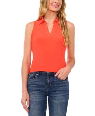 CeCe - Women's Sleeveless Polo-Collar Solid-Knit Top