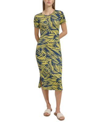 Marc New York - Women's Leaf-Print Midi T-Shirt Dress