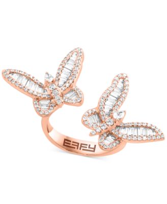 EFFY Collection - Diamond Round & Baguette Butterfly Cuff Ring (1-1/3 ct. t.w.) in 14k Rose Gold