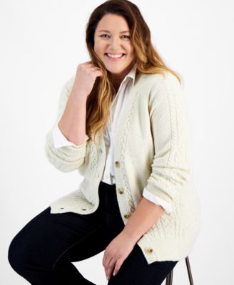 Style & Co - Plus Size Shimmer Sequin Cable-Knit Cardigan