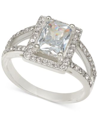 Charter Club - Silver-Tone Cubic Zirconia & Crystal Square Halo Ring