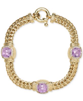 Macy's - Amethyst (4-1/2 ct. t.w.) & White Topaz (7/8 ct. t.w.) Woven Link Bracelet in 14k Gold-Plated Sterling Silver (Also in Sky Blue Topaz)