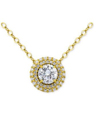 Giani Bernini - Cubic Zirconia Double Halo Pendant Necklace in 18k Gold-Plated Sterling Silver, 16" + 2" extender