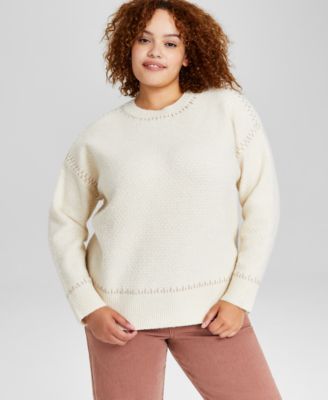 And Now This - Trendy Plus Size Whipstitch Crewneck Sweater