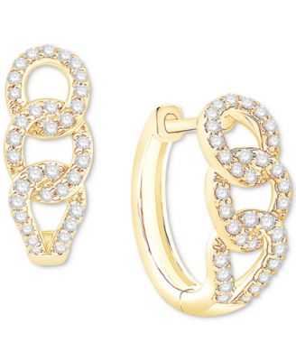 Macy's - Diamond Triple Link Hoop Earrings (1/4 ct. t.w.) in 10k Gold