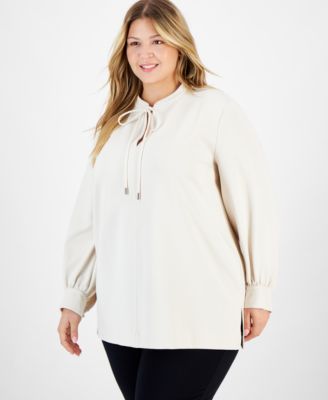Anne Klein - Plus Size Tie-Neck Poet-Sleeve Tunic
