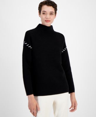 T Tahari - Women's Whipstitched Ribbed Drop-Shoulder Sweater