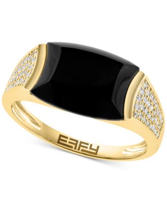 EFFY Collection - Men's Onyx & Diamond Statement Ring (1/5 ct. t.w.) in 14k Gold
