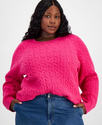 On 34th - Trendy Plus Cable-Knit Crewneck Sweater