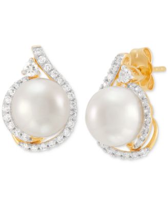 Grown With Love - Cultured Freshwater Pearl (8mm) & Lab Grown Diamond (3/8 ct. t.w.) Halo Stud Earrings in 14k Gold