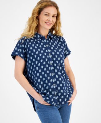 Style & Co - Women's Cotton Printed Short-Sleeve Button Camp Shirt