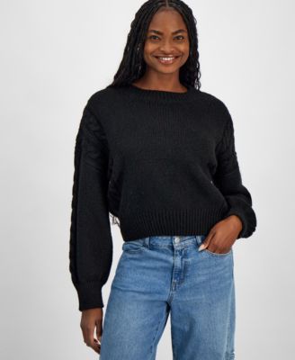 And Now This - Women's Cable-Knit-Detail Crewneck Sweater