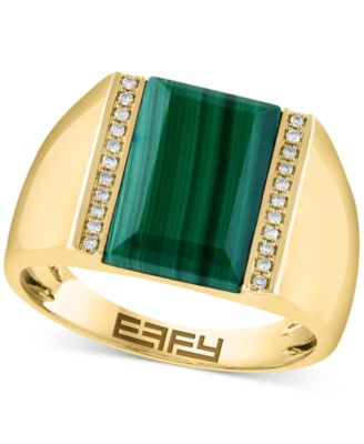 EFFY Collection - Men's Malachite & Diamond (1/10 ct. t.w.) Ring in Gold-Plated Sterling Silver
