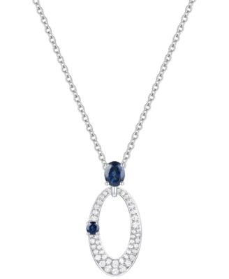 Macy's - Sapphire (1/2 ct. t.w.) & Diamond (1/3 ct. t.w.) Oval 18" Pendant Necklace in 14k White Gold