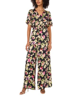 Vince Camuto - Women's Printed V-Neck Flutter-Sleeve Jumpsuit