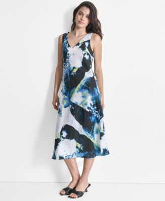 DKNY - Women's Printed Linen Sleeveless Dress