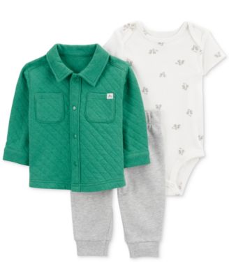 Carter's - Baby Boys Quilted Little Cardigan, Printed Bodysuit & Pants, 3 Piece Set