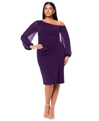 Betsy & Adam - Plus Size Scuba Sheer-Sleeve Midi Dress