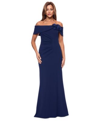 XSCAPE - Women's Floral-Trim Off-The-Shoulder Gown