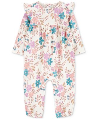 Carter's - Baby Girls Floral-Print Cotton Jersey Long-Sleeve Jumpsuit