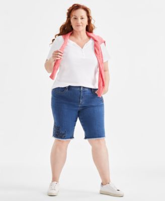 Style & Co - Plus Size Embroidered Denim Bermuda Shorts
