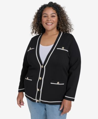 KARL LAGERFELD PARIS - Plus Size V-Neck Button-Front Cardigan, Exclusively at Macy's