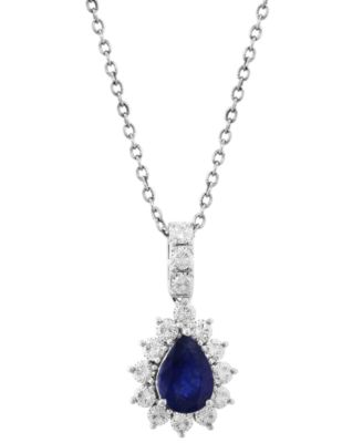 EFFY Collection - Sapphire Halo Pendant Necklace (5/8 ct. t.w.) in 14k White Gold, 18" + 1" extender