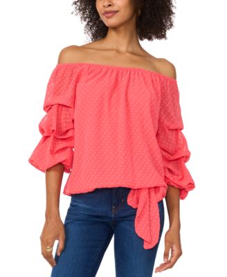 Vince Camuto - Women's Textured Off-the-Shoulder Bubble-Sleeve Top