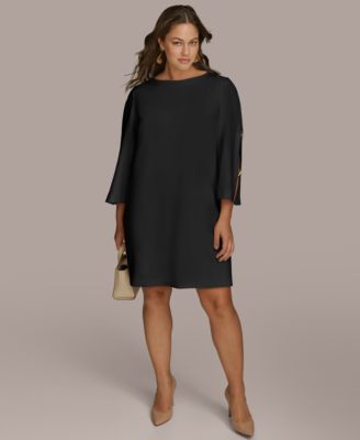 Donna Karan New York - Petite Boat-Neck Embellished-Split-Sleeve Dress