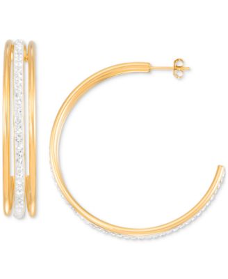 Simone I. Smith - Crystal Triple Row C-Shape Earrings in 18k Yellow Gold Over Sterling Silver  or Sterling Silver
