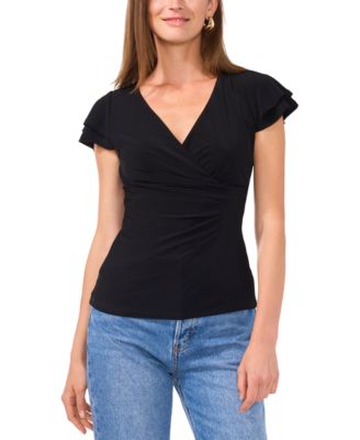 Vince Camuto - Women's Surplice Flutter-Sleeve Top