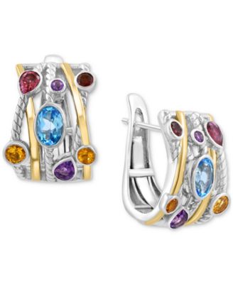 EFFY Collection - Multi-Gemstone Mixed Cut Small Huggie Hoop Earrings (2-1/2 ct. t.w.) in Sterling Silver & 14k Gold-Plated Sterling Silver