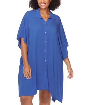 Raisins Curve - Trendy Plus Vacay Button-Front Cover-Up Shirt