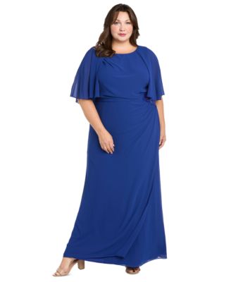 R & M Richards - Plus Size Cape-Sleeve Embellished-Waist Gown