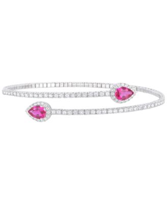 Macy's - Lab Grown Emerald (1-1/4 ct. t.w.) & White Sapphire Accent Flex Wrap Bracelet in Sterling Silver (Also in Additional Gemstones)