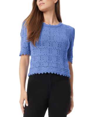 Sam Edelman - Women's Robyn Pointelle-Stitch Short-Sleeve Sweater