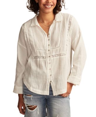 Lucky Brand - Women's Lace-Trim Gauze Shirt