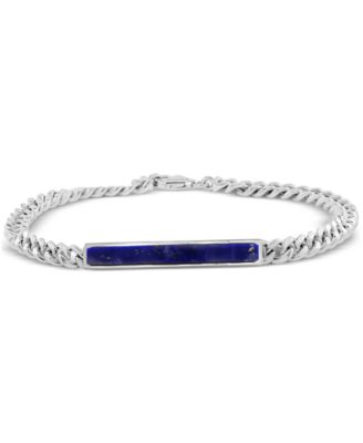 EFFY Collection - Men's Lapis Lazuli Bar Curb Link Bracelet in Sterling Silver