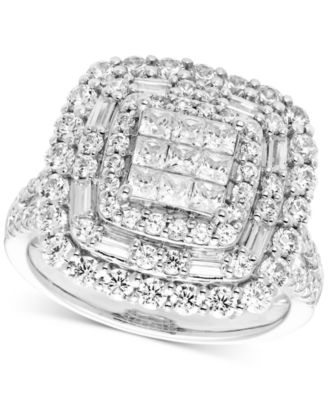 Macy's - Diamond Mixed Cut Multi Halo Cluster Engagement Ring (2 ct. t.w.) in 14k White Gold