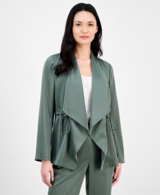 Anne Klein - Women's Drape-Front Drawstring-Waist Jacket