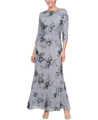 SL Fashions - Petite Round-Neck 3/4-Sleeve Gown